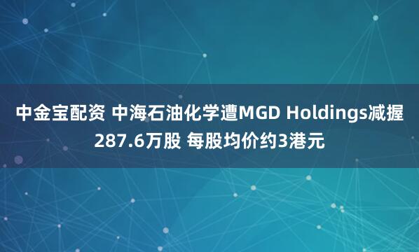 中金宝配资 中海石油化学遭MGD Holdings减握287.6万股 每股均价约3港元