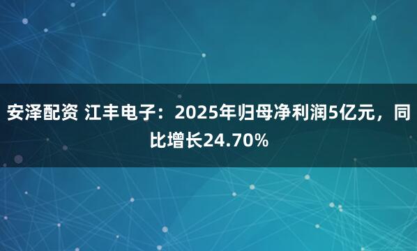 安泽配资 江丰电子：2025年归母净利润5亿元，同比增长24.70%